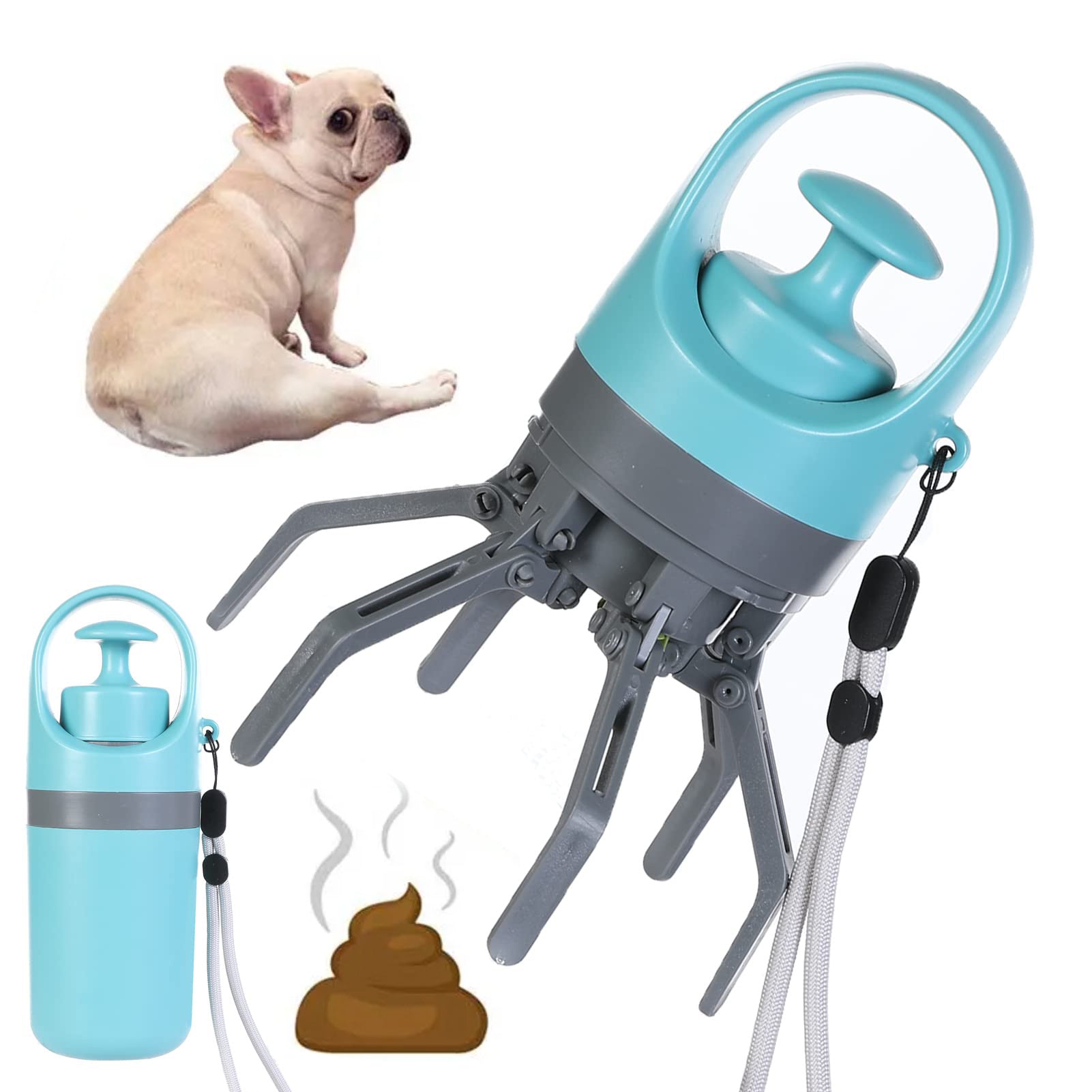 Portable Dog Pooper Scooper with Bag Dispenser & 8-Claw Shovel