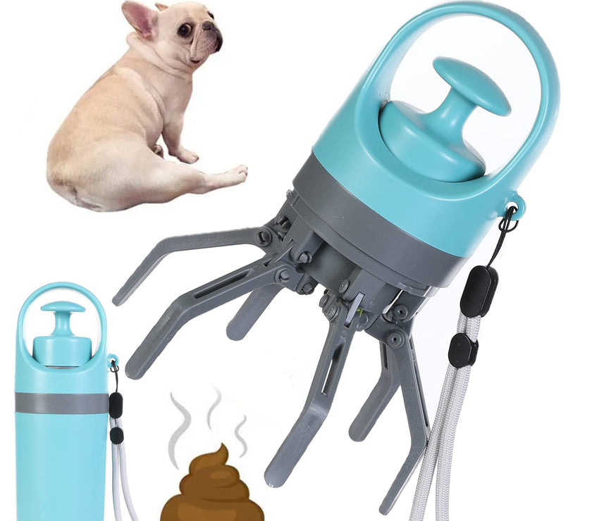 Portable Dog Pooper Scooper with Bag Dispenser & 8-Claw Shovel