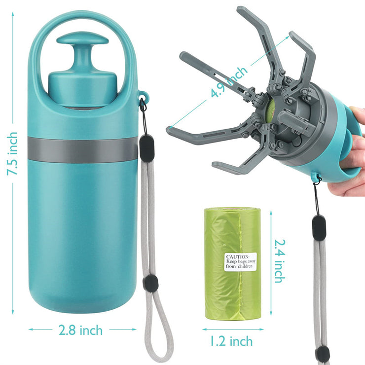 Portable Dog Pooper Scooper with Bag Dispenser & 8-Claw Shovel