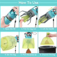Portable Dog Pooper Scooper with Bag Dispenser & 8-Claw Shovel